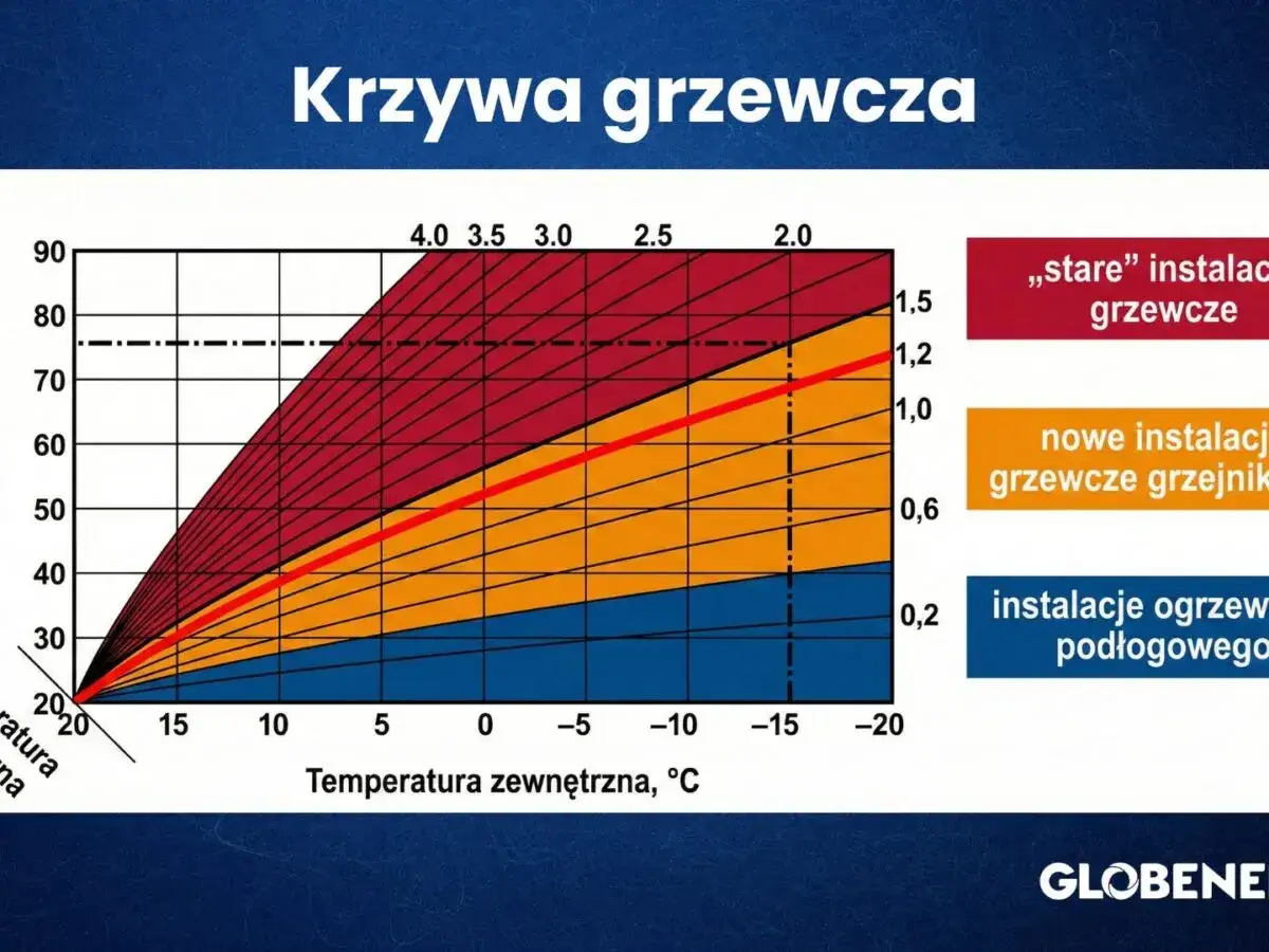 Krzywa grzewcza pokazuje zależność temperatury zasilania od temperatury zewnętrznej dla różnych typów instalacji grzewczych.